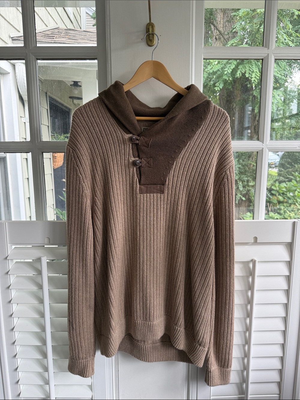 Men's Duluth Trading Co Shawl Collar Ribbed Sweater Brown XL